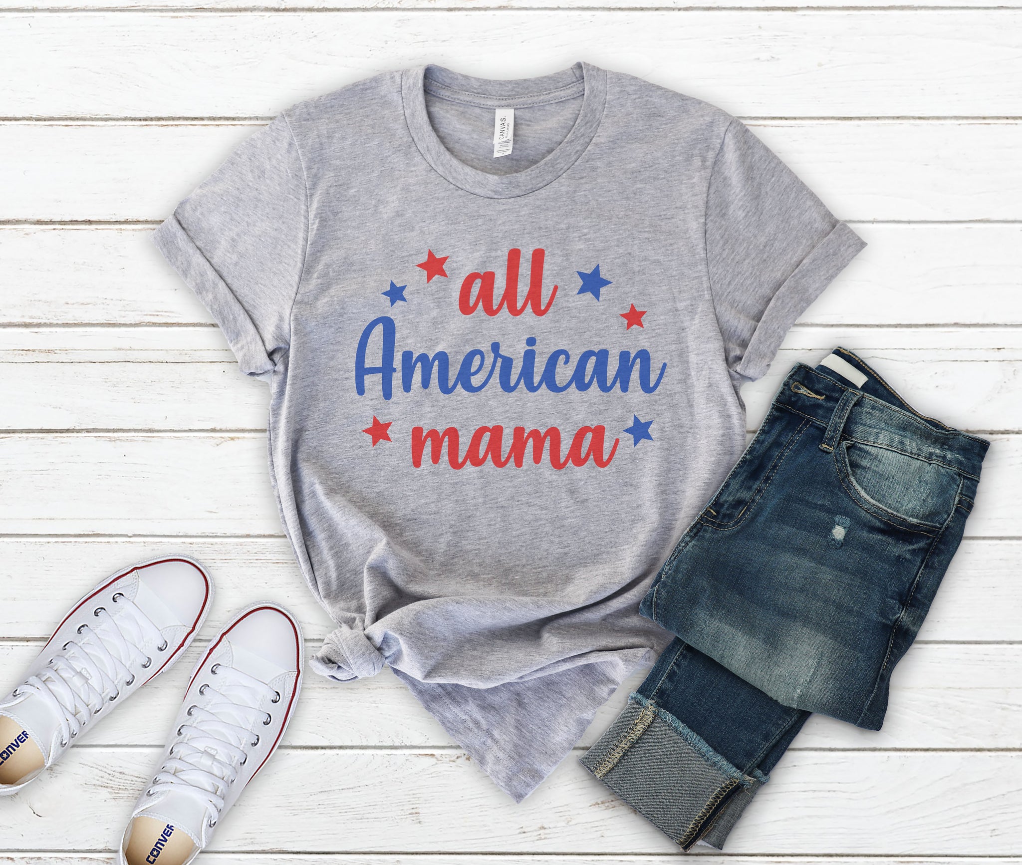 4th of July Mom Shirt - All American Mama Patriotic Red White and Blue ...